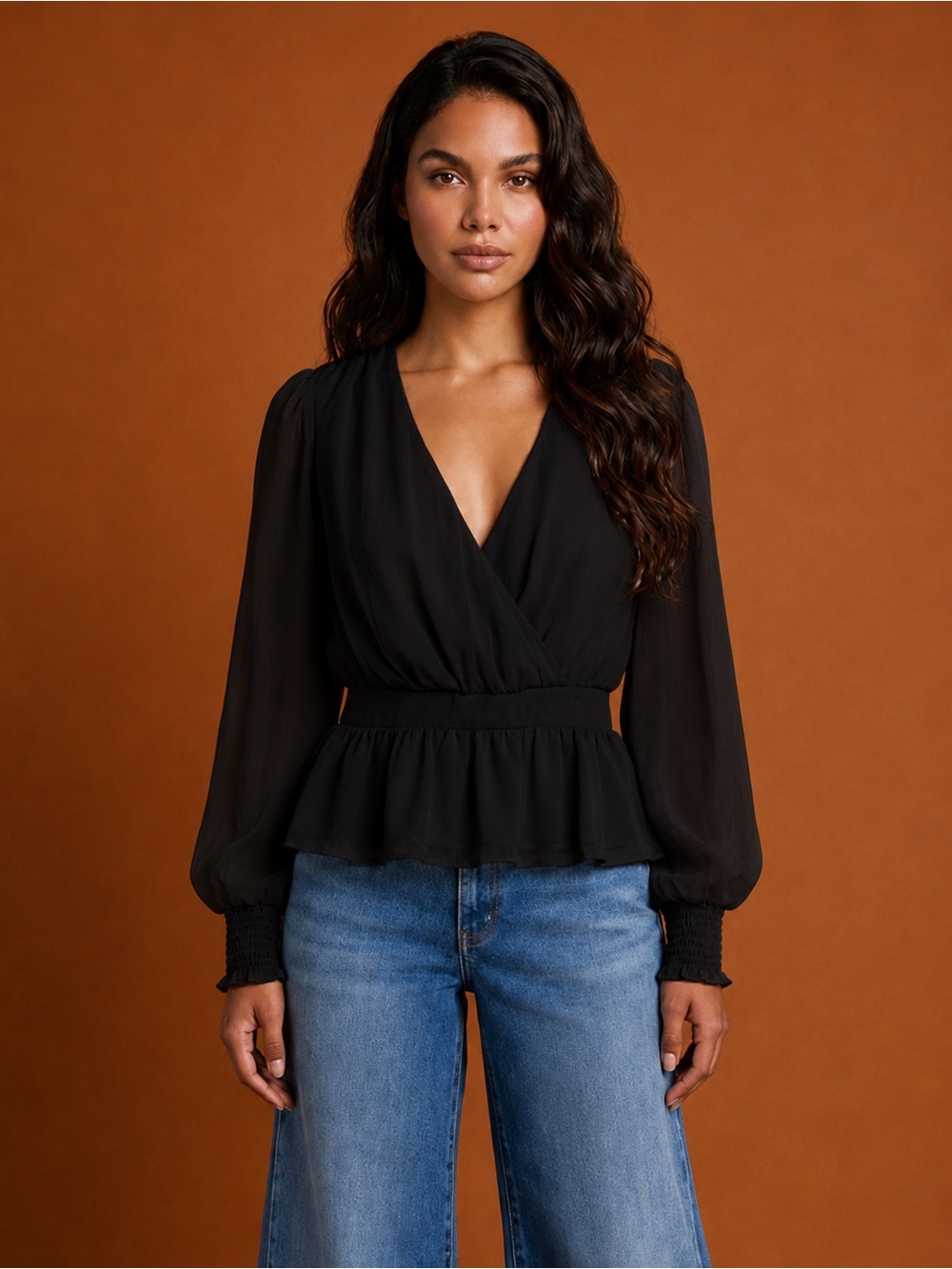 Express Ivory Long Sleeve Surplice Peplum Blouse | NWT | Size Small